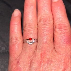Elegant Silver and Red Gemstone Ring